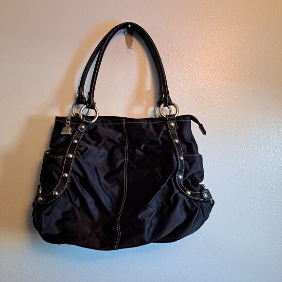 Kathy Van Zeeland Shoulder Bag W/Riveting Details&Fleur-de-lis Purse Charm Keych - Picture 2 of 12